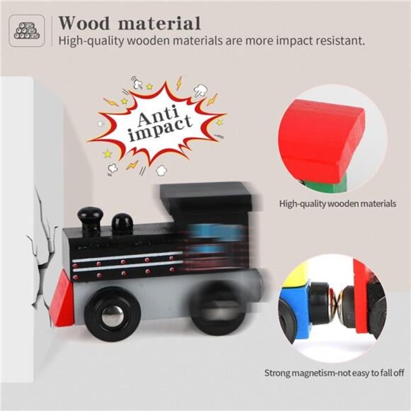 16 Piece Magnetic Wooden Train Set for Toddlers - Includes Storage - Picture 5 of 7